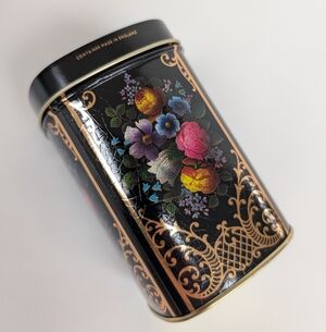 Vintage Black Gold And Floral Crackled Tea Cookie Tin